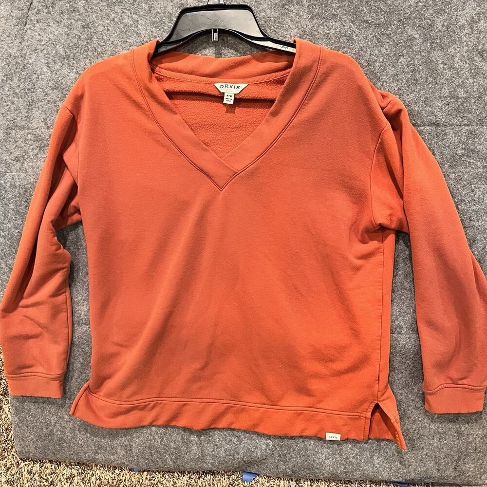 ORVIS V Neck Drop Shoulder Sweater Orange Womens Size M